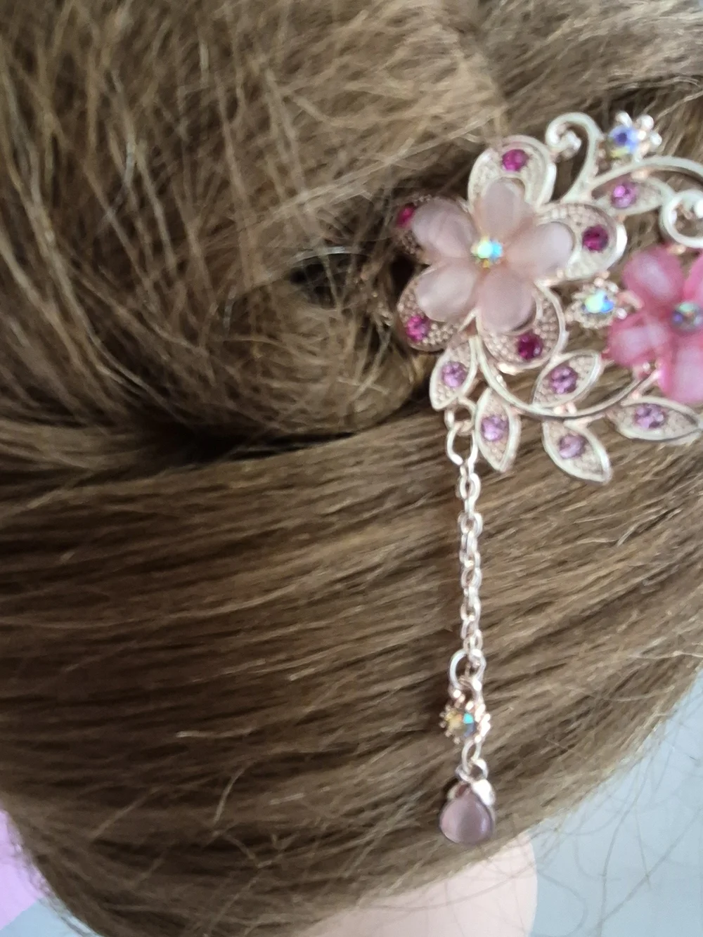 Floral Pink Crystal Hair Clip Barrette - Women Accessories